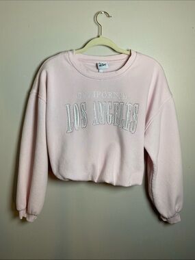Planet Heart Baby Pink California Los Angeles Rhinestone Cropped Sweatshirt XL